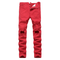 Streetwear Men's Ripped Jeans Elasticity Mid Waist Jeans Straight Pants